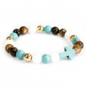 3 x Gemstone Bracelets - Turquoise Cross/Royal Beads - Click Image to Close
